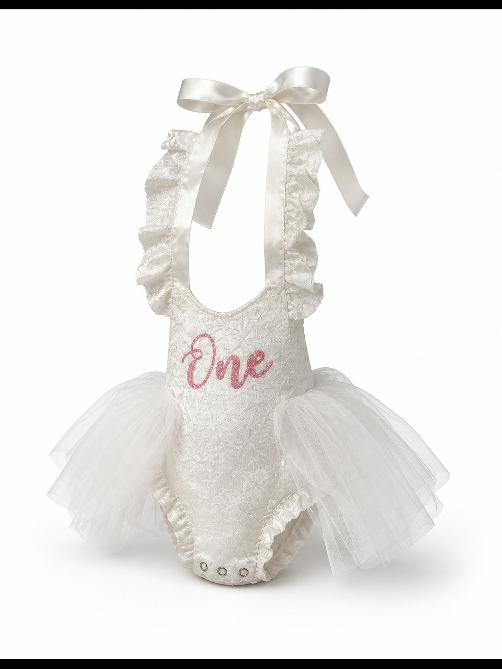 Baby Girl's 1st Birthday Ivory Lace Onesie with Ballerina Tutu